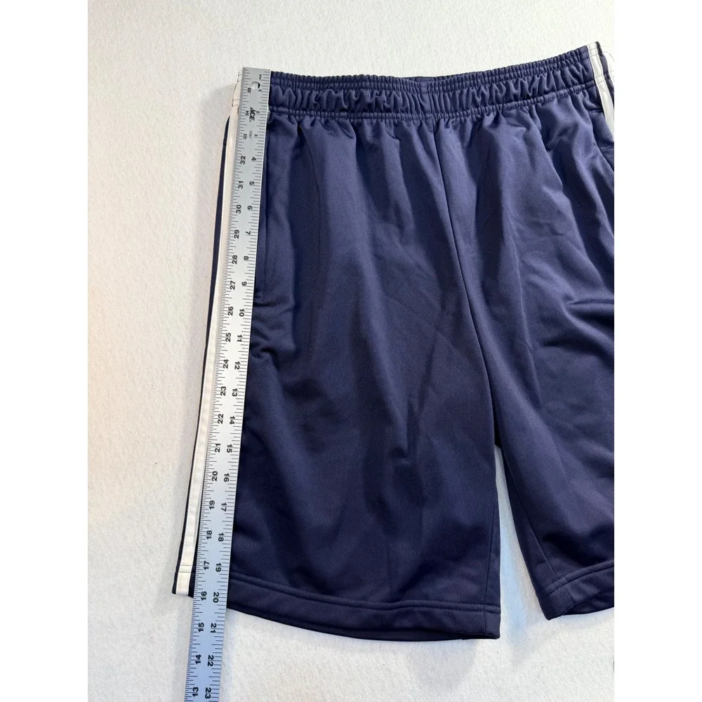 Adidas Mens Navy Blue White Triple Stripe Athletic Gym Shorts Pockets Medium